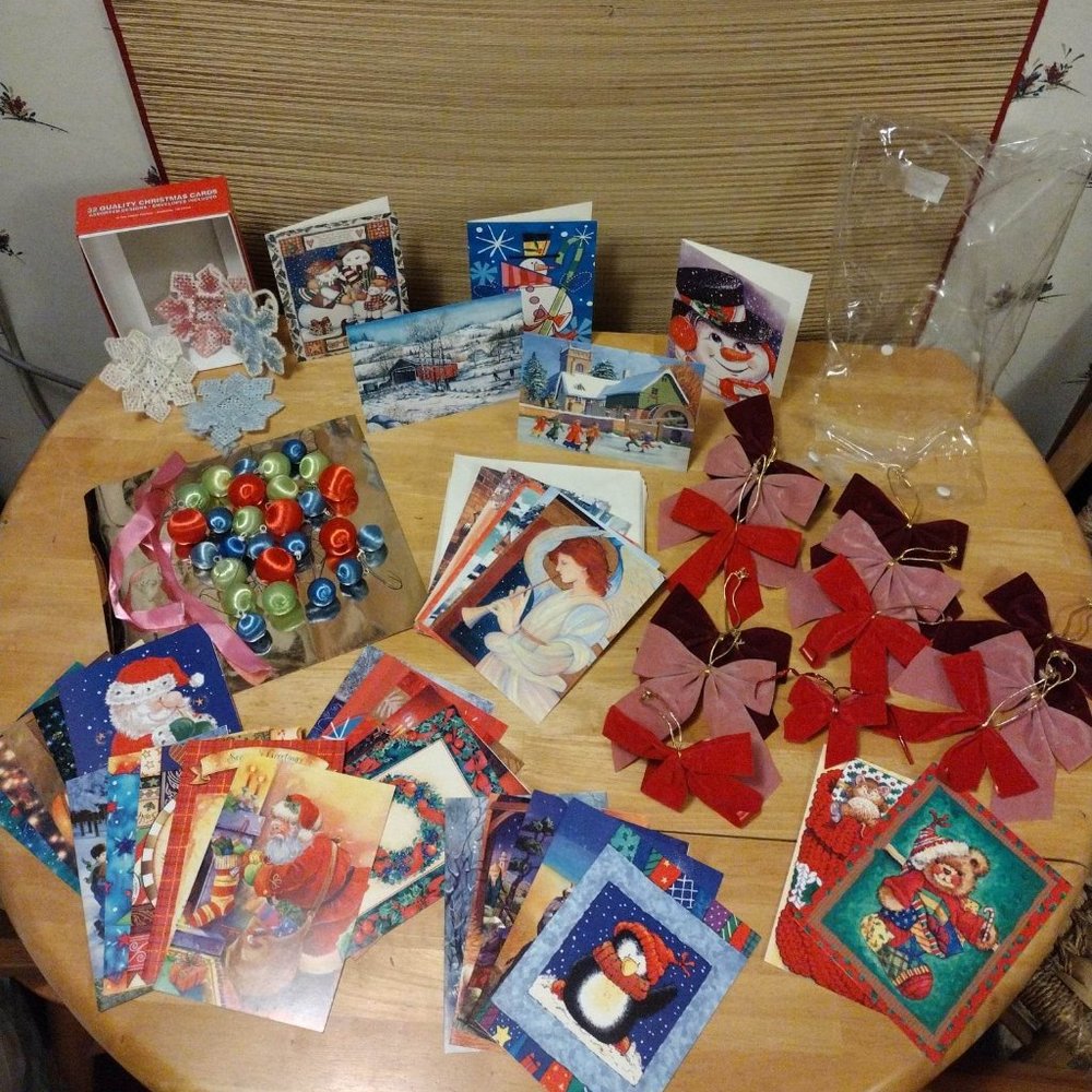 Christmas Holiday Ornaments & Card Bundle in a clear plastic hanging bag